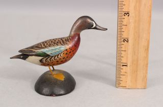 Miniature Antique Elmer Crowell Carved & Painted Folk Art Blue - winged Teal Duck 2