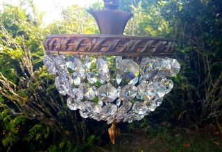 Stunning Petit Vintage French Basket Crystal Chandelier - Perfect For Small Space