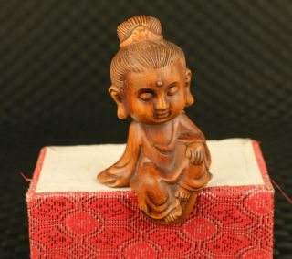 Unique China Old Boxwood Hand Carved Buddha Statue Corner Of The Desk Decorate