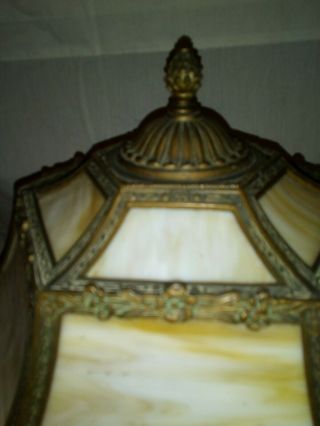 1915 Royal Art Glass Caramel Slag Bent Panel Table Lamp Floral For Restoration 2