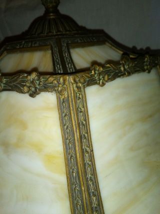 1915 Royal Art Glass Caramel Slag Bent Panel Table Lamp Floral For Restoration 3