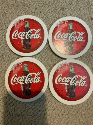 Set Of 4 Coca Cola Coasters Ceramic Stone Coke Logo Drink Bar Collectible Gifts
