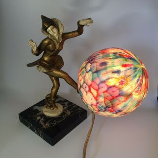 Antique J.  B.  Hirsh Gerdago Art Deco Pixie Harlequin Millefiori Glass Ball Lamp