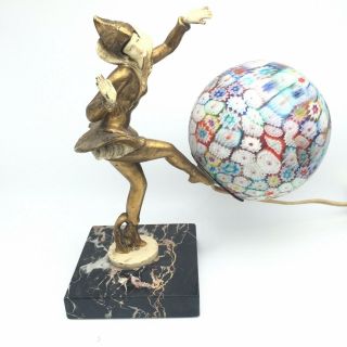 Antique J.  B.  Hirsh Gerdago Art Deco Pixie Harlequin Millefiori Glass Ball Lamp 2