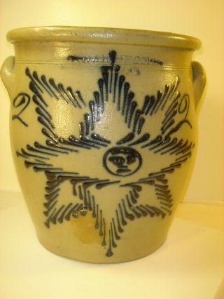 1852 - 1860 T.  Harrington Lyons Sunburst 2 Gallon Stoneware Crock