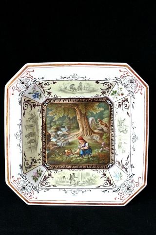 Antique French Old Paris Porcelain Red Riding Hood Dish Second Half 1800s