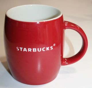 Starbucks Coffee Company Mug Red And White Ceramic Barrel Shape 2011