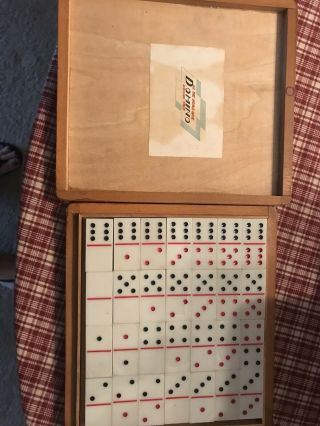 Antique Dominoes In Wooden Box