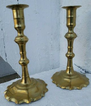 18th Century Antique Georgian Cast Brass Candlesticks Birmingham England 1745,