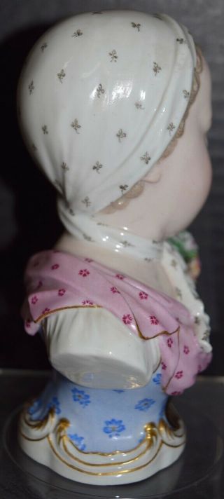 Fine Antique Meissen Porcelain Bust of a Child with Flowers 3