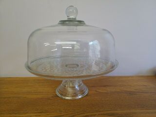 Vintage 12 " Wide Glass Pedestal Cake Stand With 7 " Dome Cover 11 " Tall Together