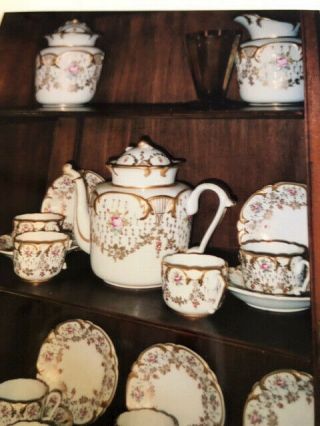 Antique Porcelain Tea Set,  French,  Paris Factory,  Circa 19th Century,  " Rose "