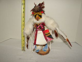 Folk Art Handmade Native American Kachina Doll Signed Gold Eagle Dancer