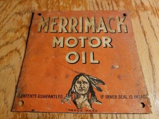 1930s Vintage Merrimack Motor Oil Metal Tin Sign Old Indian Gas Oil Farm Rare