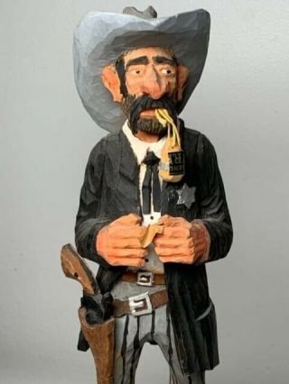 Rare Vtg Bud Odell Carved Wood Cowboy Sheriff W Tobacco Andy Anderson Stepson