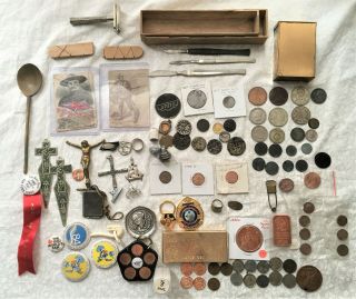 Vintage Junk Drawer Us,  Foreign & Ancient Coins,  Gillette Razor,  Pins,  Civil War