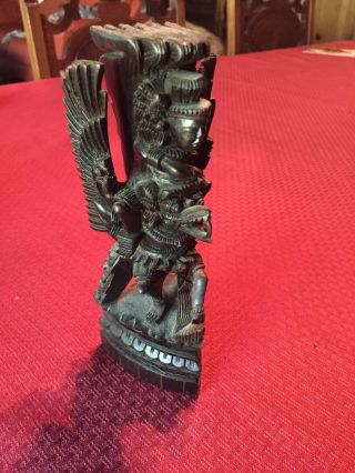 Chinese Hand Carved Wooden Figurine Of Winged Dragon/shaman