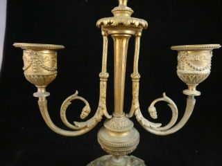 Pr.  Antique French Louis XVI Style Gilt Bronze 3 Branch Candelabra.  11 3/8” t. 3