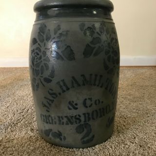Antique James Hamilton & Co 2 Gallon Stoneware Crock Greensboro Pa