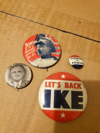 Vintage And Old Political Campaign Pin Buttons,  Ike,  Roosevelt,  Teddy.