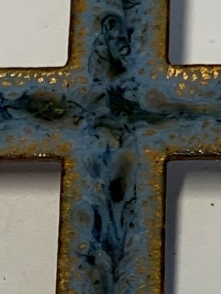 † Antique Copper & Blue Enameled Cross Pin Brooch 2 " †