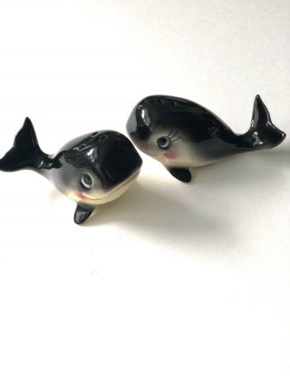 Vintage Anthropomorphic Ceramic Salt And Pepper Shakers Whales