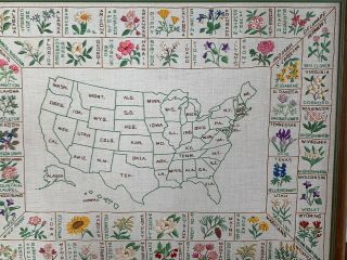 Vintage Paragon USA State Flower Map Completed Embroidery Embroidered Sampler 2