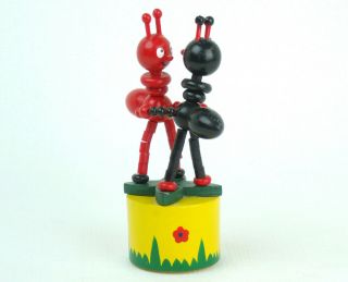 Wooden Push Puppet Toy Black & Red Fire Ant Dancing Ants