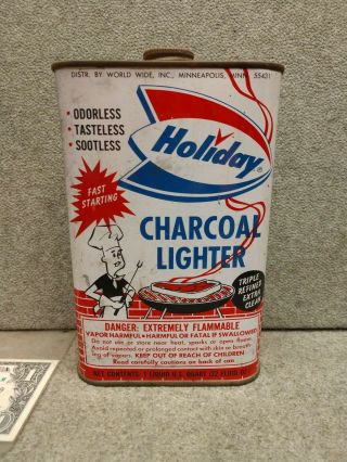 Vintage Holiday Station Stores Charcoal Barbeque Lighter Starter Fluid Can Oil