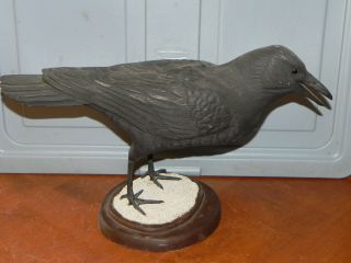 Vintage Maine Folk Artist Hand Carved Wooden Crow Life Like Size Look