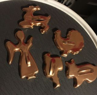 Vintage Cookie Cutters Set Of 5 Metal Copper Colored Christmas