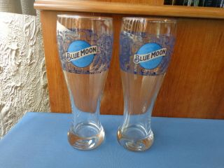 2 Blue Moon 24 Oz Pilsner Beer Glasses City Of Champions Pittsburgh Pa 9 " Tall