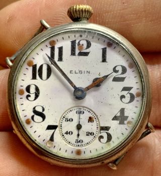 Vintage Ww1 Era Elgin Sterling Case Trench Watch