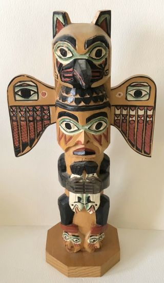 Vintage Signed Patrick Seale Hand Carved Totem Pole Sculpture Made In Alaska