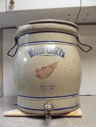 Vintage Red Wing Stoneware 5 Gal Water Cooler With Daisy Lid & Spigot
