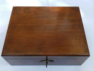 19th C.  Antique Mahogany And Brass Letter Writing Slope Box Key