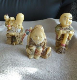 Japanese / Chinese Carved Resin Netsuke Okimono Figures Signed