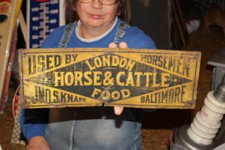 Rare Vintage C.  1900 London Horse & Cattle Food Feed Farm 14 " Metal Sign