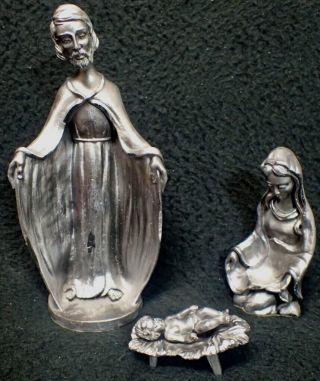 Vintage Peltro Cesellato A Mano Pewter Nativity Figurines Set Of (3) Italy