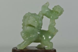 Fine Vintage China Chinese Carved Green Jade Foo Dog Fu Lion Sculpture