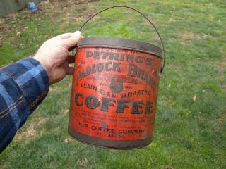 Antique Coffee Tin Can Padlock St Louis Vintage Advertising Gas Roasted Bucket 5