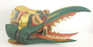 Vintage Bali Indonesian Hand Carved Painted Wood Bird Mask Wall Sculpture 12 "