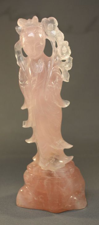 Carved Chinese Natural Rose Quartz Kwan Yin Figurine Sculpture 6 " Tall (16.  5cm)