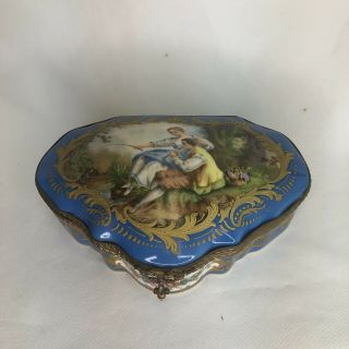French Antique Sevres Porcelain Hand Painted Jewelry Box/ Dresser Casket 2