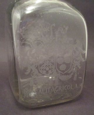 Antique Georgian Royal Crest Engraved Glass Square Decanter 2