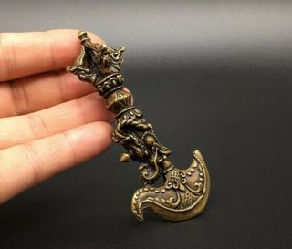 Chinese Pure Brass Dragon Head Drop The Magic To Ward Off Bad Luck Small Statue