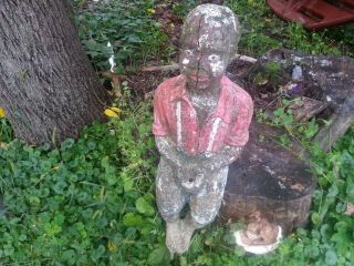 Vintage Classical Fishing Boy Concrete Lawn Statue (lawn Jockey)
