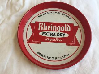 Vintage Rheingold Extra Dry Larger Beer 12 " Double Sided Tin Serving Tray