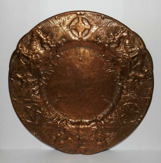 Signed One Of A Kind Sweden Arts & Crafts Copper Plate Platter Tray 19/20th C.