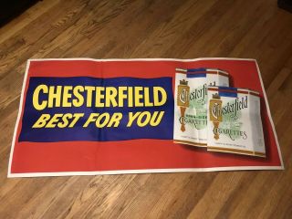 Vintage 1950’s Chesterfield Cigarettes Weatherproof Duckine Poster Sign 61.  5x30”